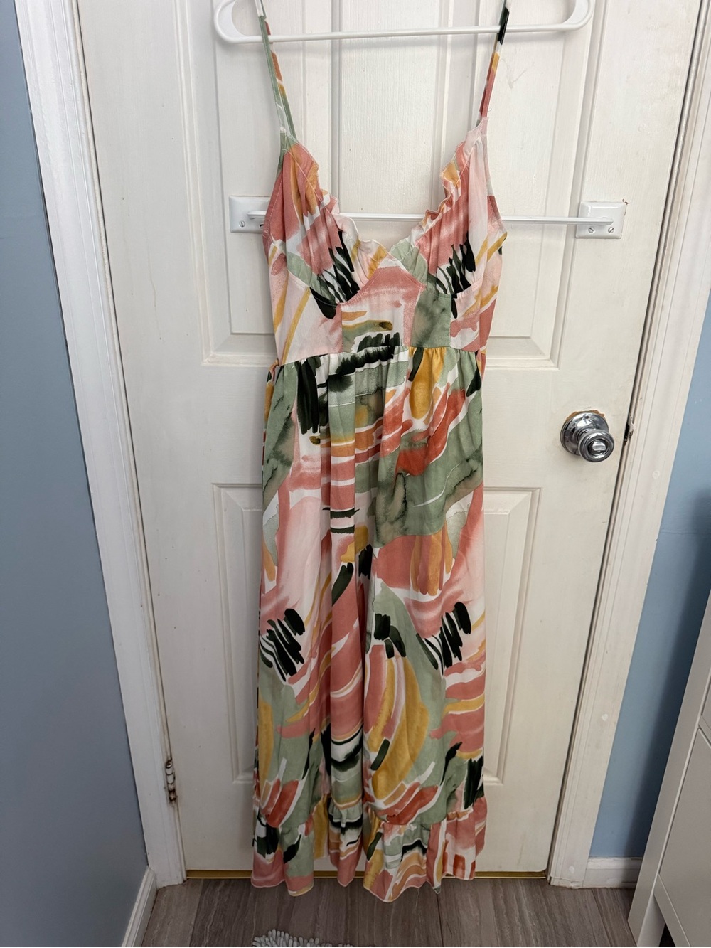 Old Navy Pink & Green Abstract Print Spaghetti-Strap Maxi Dress